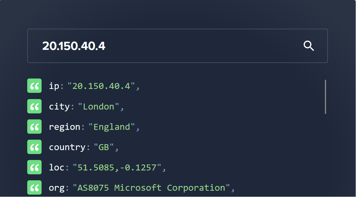 A picture which shows the IP addressed being used by the UK South storage account is owned by Microsoft and is part of AS8075